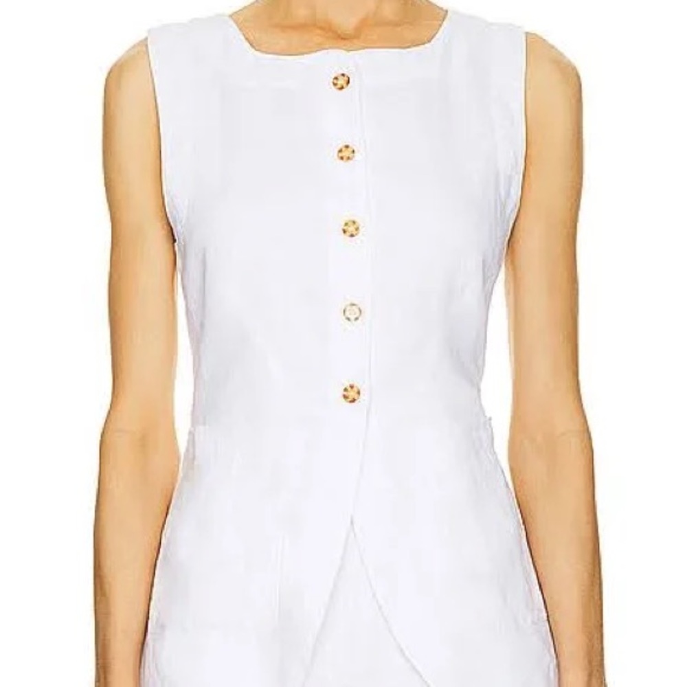 Posse White Sleeveless Button-Front Top with Gold Buttons